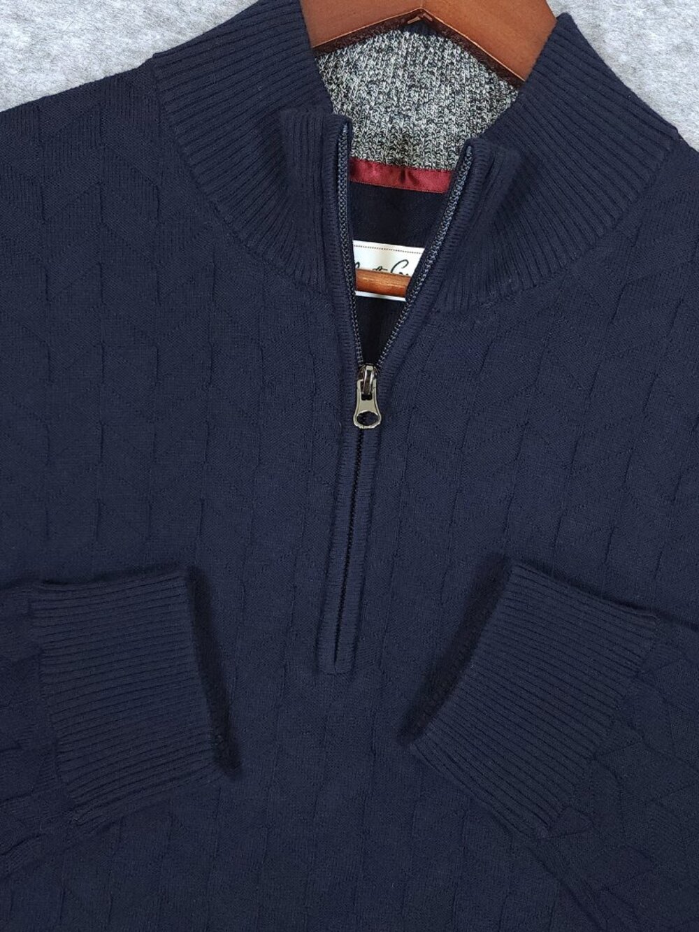 Robert Graham Mens XL Quarter Zip Sweater Navy Classic Fit Cotton Wool Textured